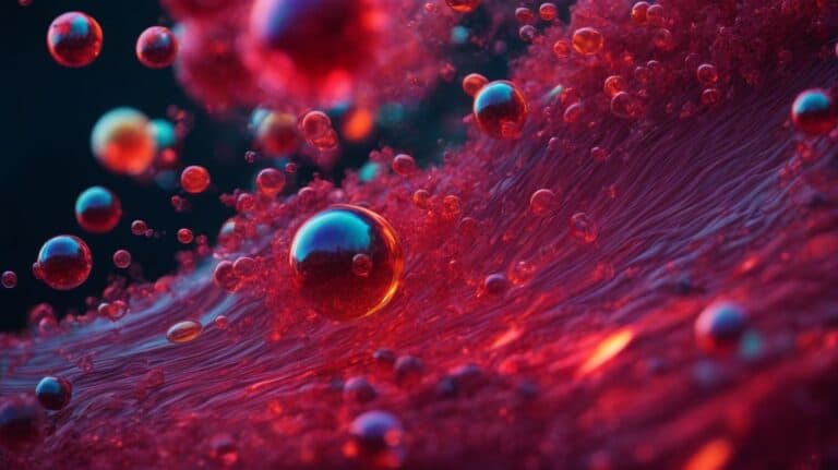 Deep red abstract image representing drug detox and addiction recovery with vibrant bubbles and fluid dynamics, highlighting the importance of professional rehab services for substance abuse treatment.