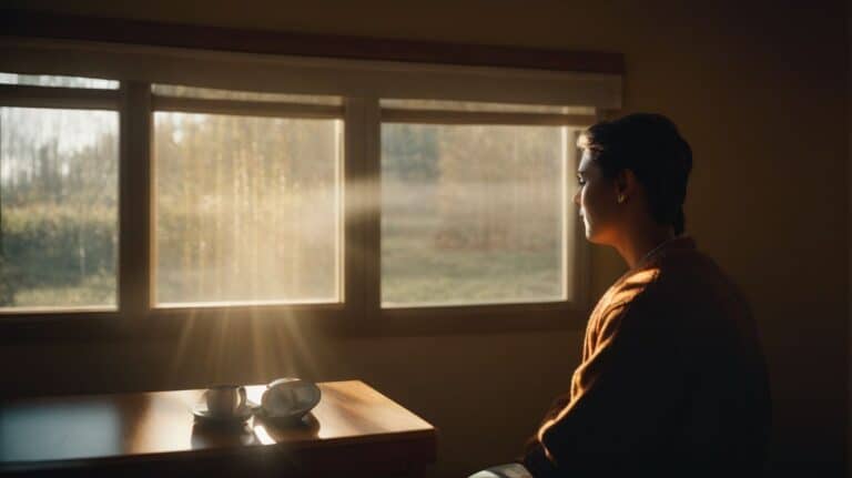 Tranquil woman meditating during drug detox and rehab, finding peace and clarity in recovery from addiction.