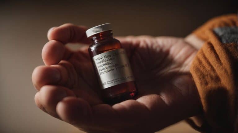A close-up of a hand holding a prescription medication bottle, representing drug detox and rehab treatment options for substance abuse recovery.