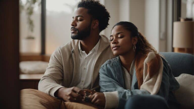 Calm couple in a supportive environment during drug detox and rehab process for substance abuse recovery.