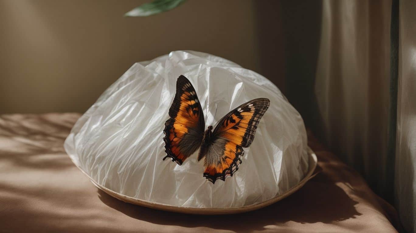 Bright orange and black butterfly resting on a crumpled white tissue paper in a natural indoor setting.