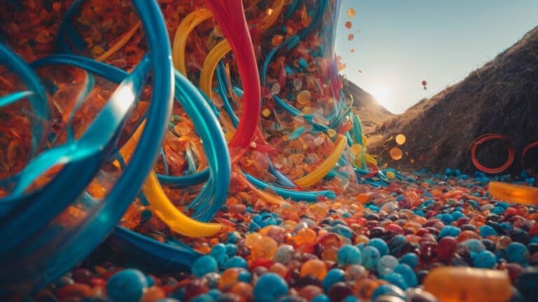 Colorful glass vials spilling over in a landscape setting, symbolizing detox and recovery from substance abuse at drug detox and rehab centers.