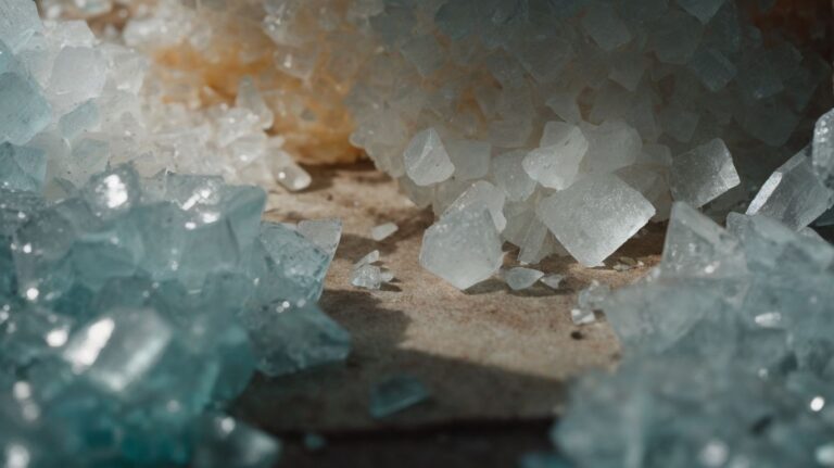 Shattered glass pieces with a focus on sharp edges, reflecting light, symbolizing destruction and recovery associated with drug detox and rehab.