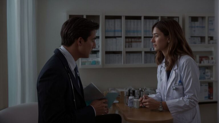 Compassionate medical professional discussing treatment options with a patient in a healthcare facility, emphasizing drug detox and rehab services for addiction recovery.