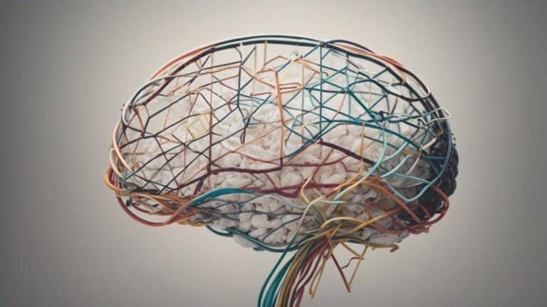 Colorful wireframe model of a human brain with internal white textured material representing neural networks or mental health. Ideal for topics on brain health, addiction, and mental wellness.